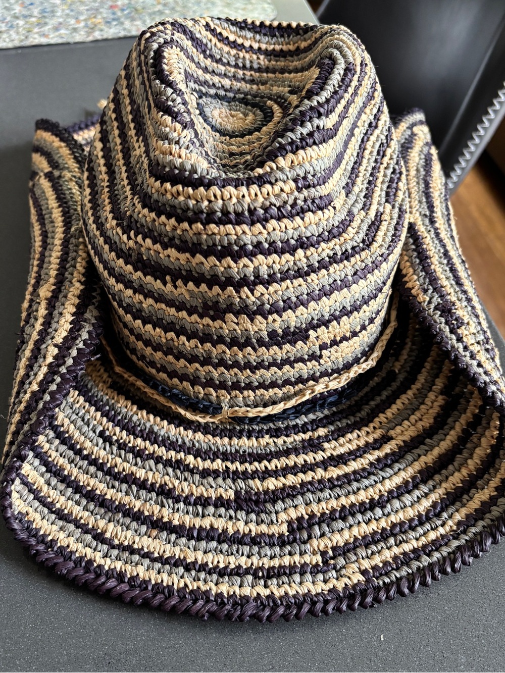 Mar Y Sol Striped Crochet Sun cowboy Hat in  Natural colors